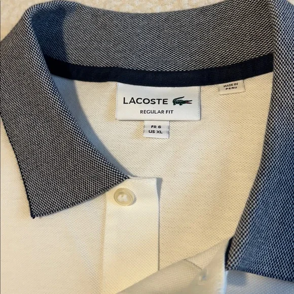 Lacoste White Polo with Dark Blue Collar - NWOT - XL - Picture 3 of 3